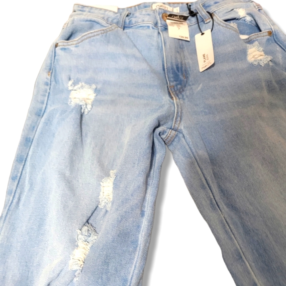 Rue21 Size 7 juniors stone washed denim bell bottoms. - Picture 3 of 10
